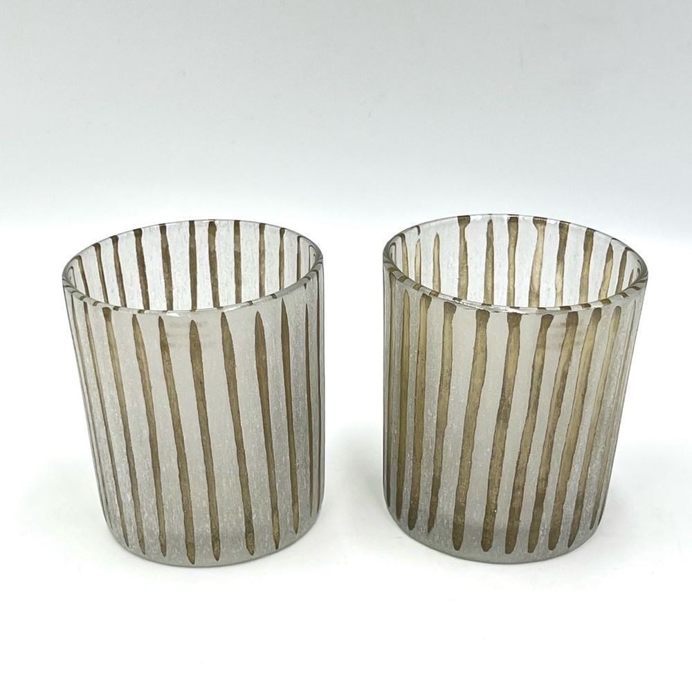 Pair of Crate & Barrel - Minx Striped Votive Candle Holders - Two (2) Set NEW‎